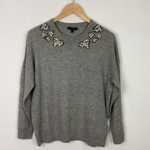 NWT J.Crew M Sweater Gray Faux-Opal Embellished Holiday - Picture 3 of 14